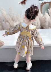 Modern Brown Embroideried Print Girls Vacation Long Dresses Long Sleeve