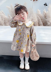 Modern Brown Embroideried Print Girls Vacation Long Dresses Long Sleeve