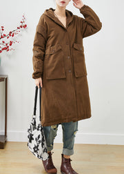 Modern Brown Hooded Pockets Cotton Trench Spring