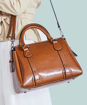 Modern Brown Versatile Calf Leather Tote Handbag