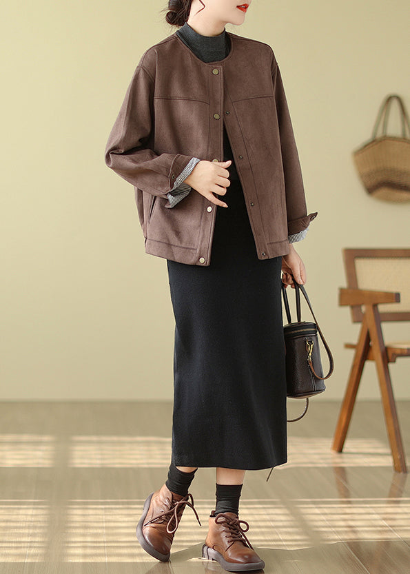 Modern Chocolate Oversized Faux Suede Coats Spring