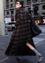 Modern Chocolate Plaid Double Breast Woolen Long Coats Spring