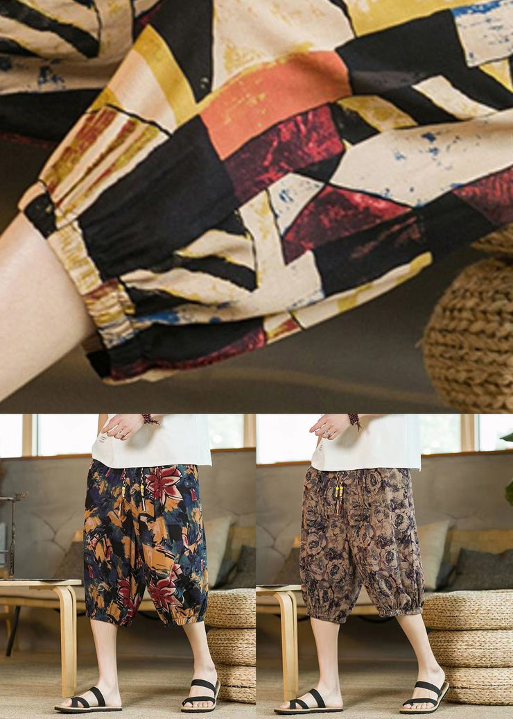 Modern Colorblock Pockets High Waist Cotton Men Crop Pants