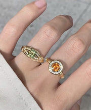 Modern Copper Asymmetry Zircon Gem Stone Two Piece Set