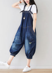 Modern Denim Blue Oversized Cotton Ripped Jumpsuit Spring