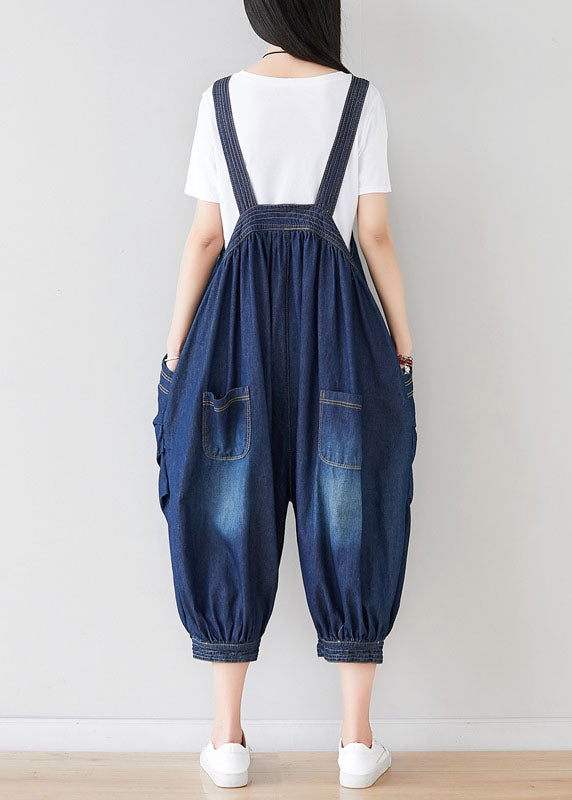 Modern Denim Blue Oversized Cotton Ripped Jumpsuit Spring