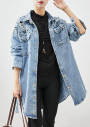 Modern Denim Blue Rivet Cotton Ripped Coats Fall