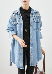 Modern Denim Blue Rivet Cotton Ripped Coats Fall