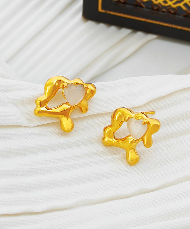 Modern Gold Plated Heart Stud Earringss