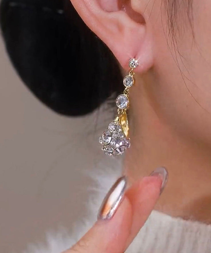 Modern Gold Copper Overgild Zircon Cradle Hoop Earrings