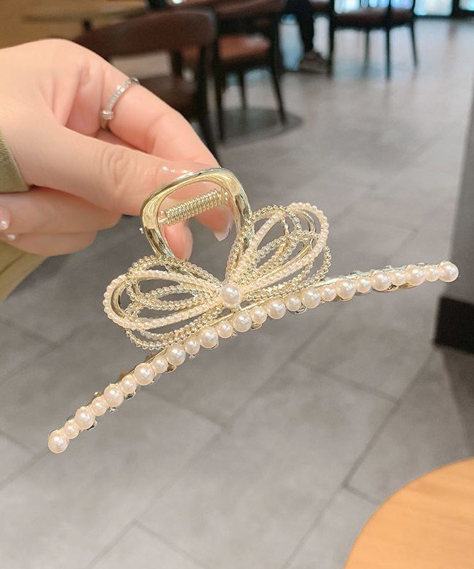 Modern Gold Metal Alloy Pearl Bow Hairpin