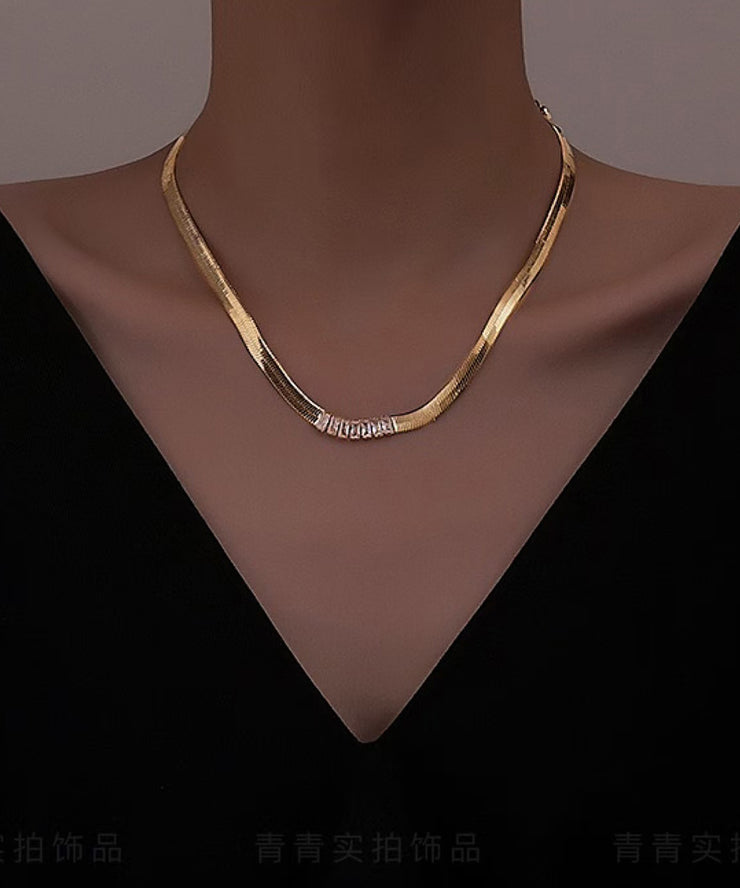 Modern Gold Stainless Steel Zircon Princess Necklace