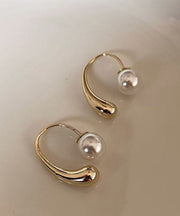 Modern Gold Sterling Silver Overgild Pearl Hoop Earrings