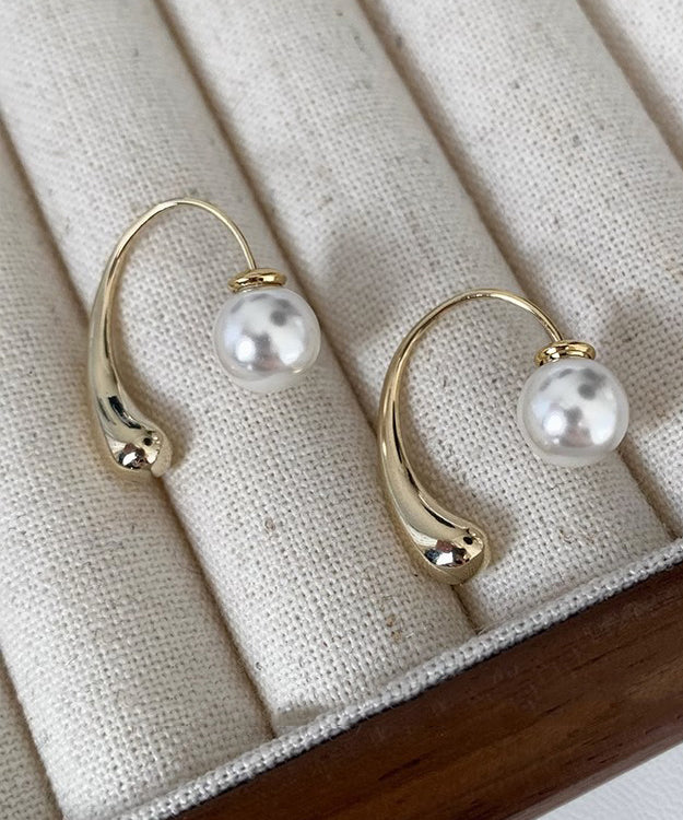 Modern Gold Sterling Silver Overgild Pearl Hoop Earrings