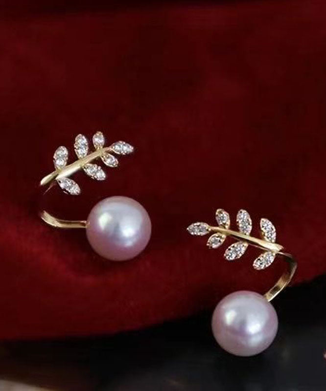 Modern Gold Sterling Silver Overgild Zircon Pearl Stud Earrings