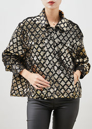 Modern Golden Sequins Pockets Coat Spring