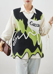 Modern Green Asymmetrical Patchwork Knit Vests Spring