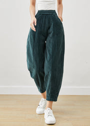 Modern Green Elastic Waist Patchwork Corduroy Crop Pants Winter