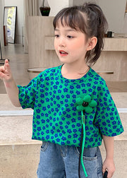 Modern Green O-Neck Print Girls T Shirt Short Sleeve