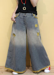 Modern Green Pockets High Waist Denim Wide Leg Pants Summer