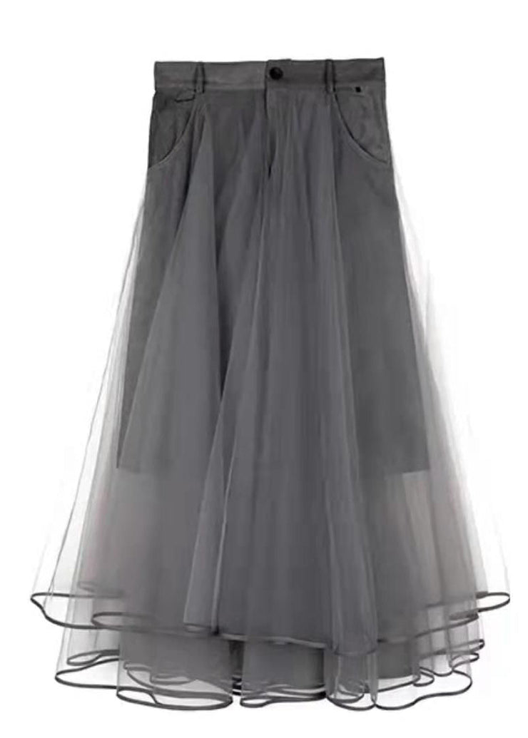 Modern Grey Asymmetrical Patchwork Tulle Skirts Spring