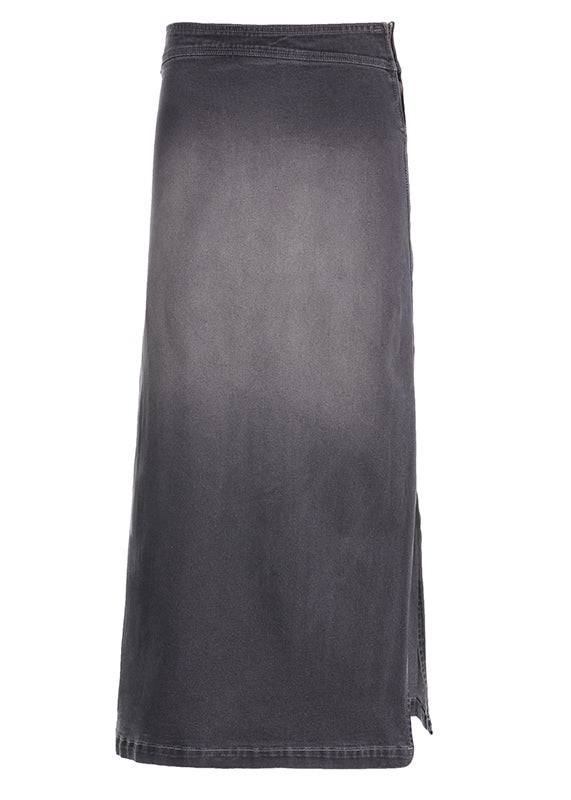 Modern Grey Side Open High Waist Patchwork Maxi Skirts Fall