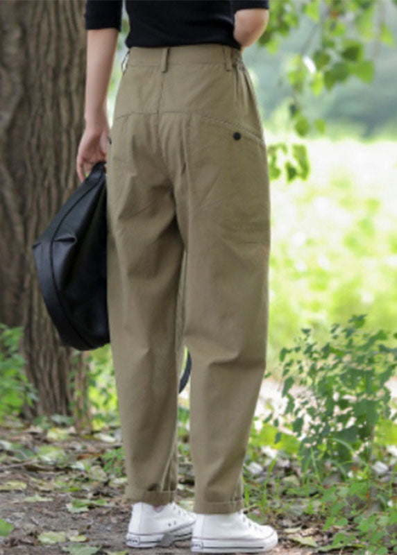 Modern Khaki Pockets High Waist Harem Pants Fall