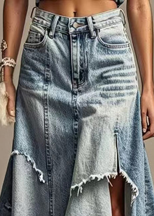 Modern Light Blue Asymmetrical Pockets High Waist Denim Skirt Summer