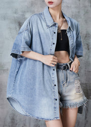 Modern Light Blue Oversized Denim Shirt Top Summer