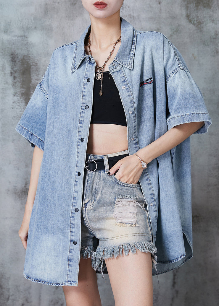 Modern Light Blue Oversized Denim Shirt Top Summer