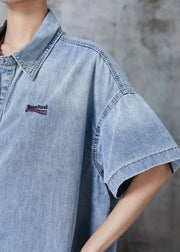 Modern Light Blue Oversized Denim Shirt Top Summer