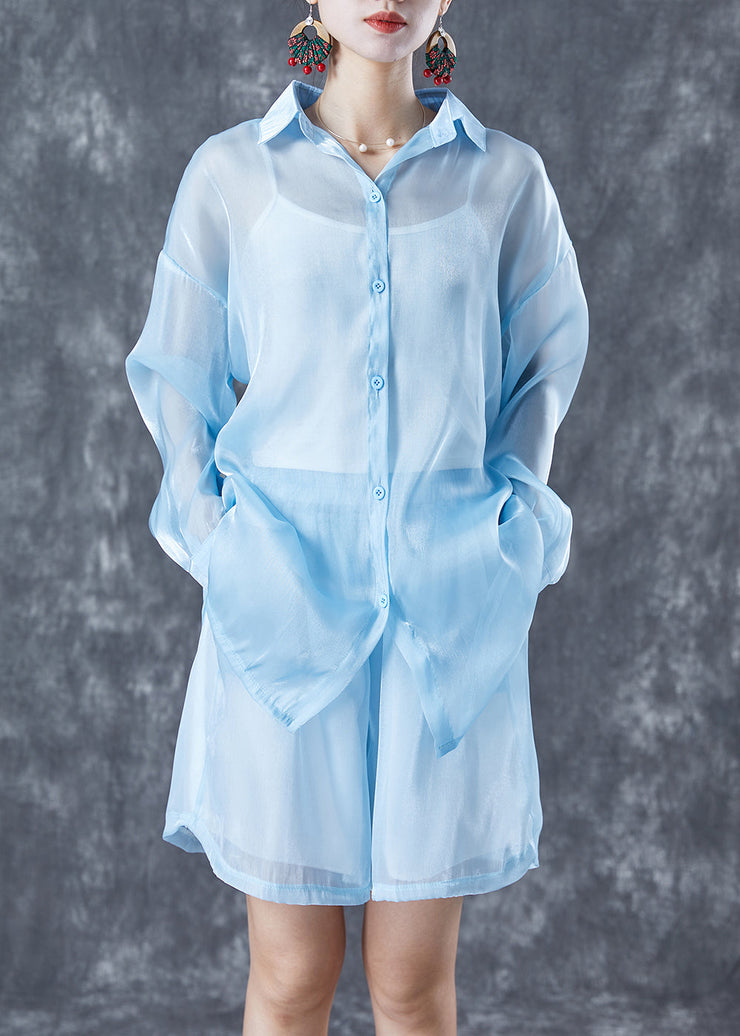 Modern Light Blue Oversized Draping Chiffon Two Piece Set Summer