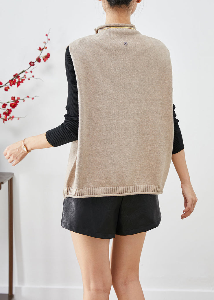 Modern Light Camel Turtle Neck Knit Vest Tops Fall