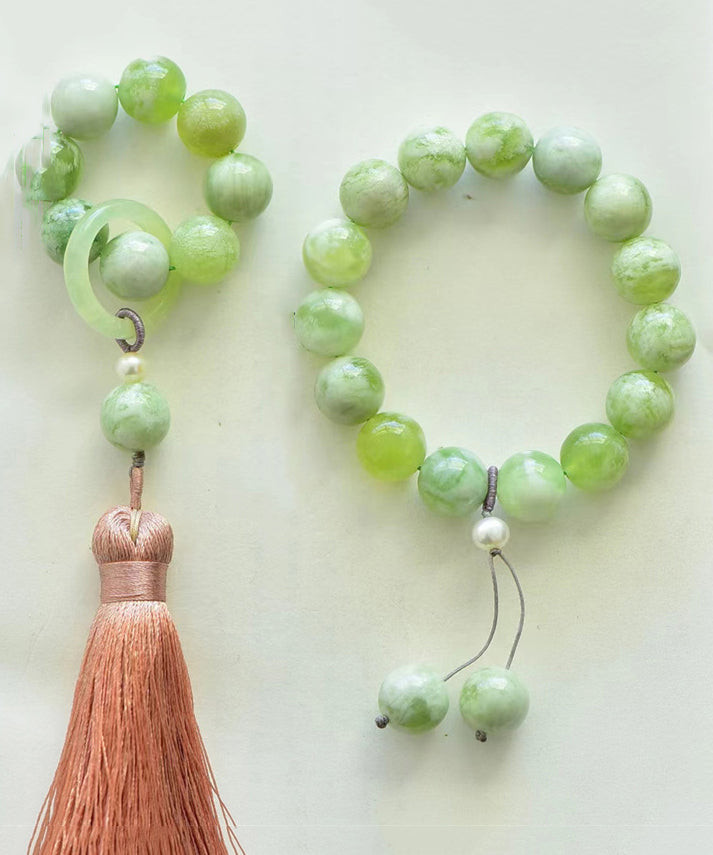 Modern Light Green Hand Woven Gem Stone Beading Tassel Charm Bracelet