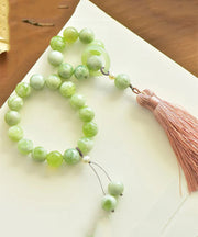 Modern Light Green Hand Woven Gem Stone Beading Tassel Charm Bracelet