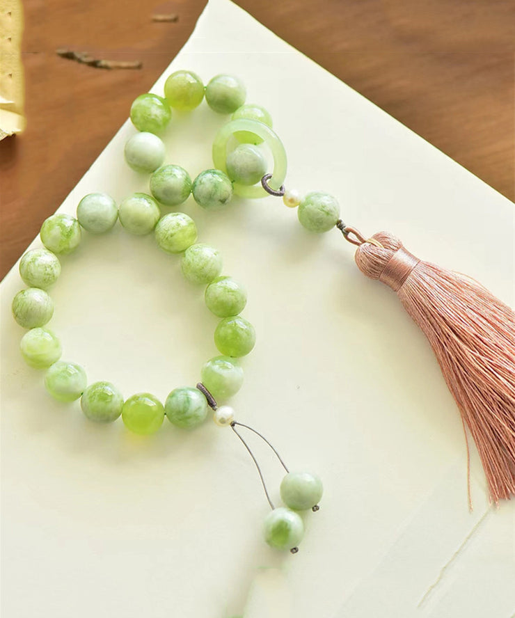 Modern Light Green Hand Woven Gem Stone Beading Tassel Charm Bracelet