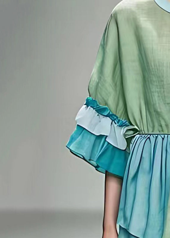 Modern Light Green Ruffled Wrinkled Top Fall