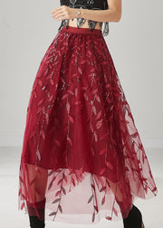 Modern Mulberry Embroidered Sequins Tulle Skirts Spring