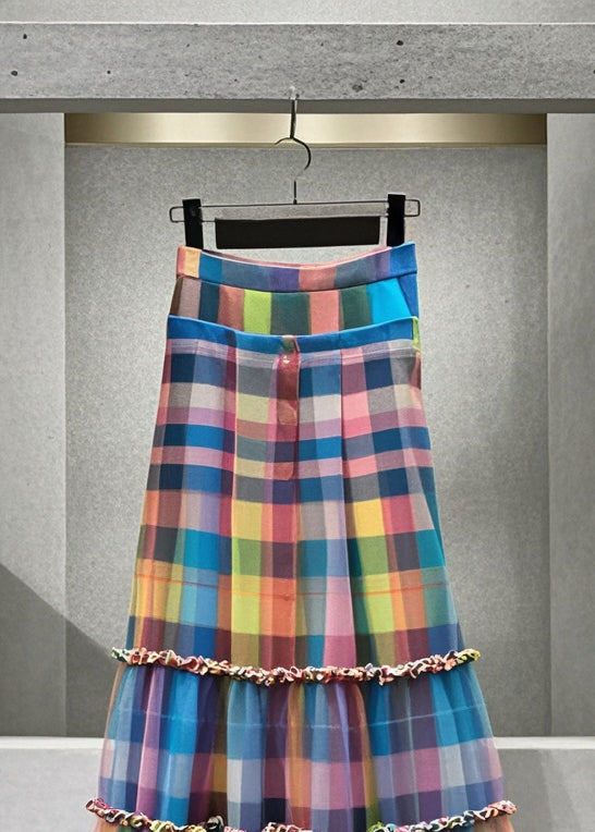 Modern Multicolor Ruffled Plaid Tulle Day Skirts Summer