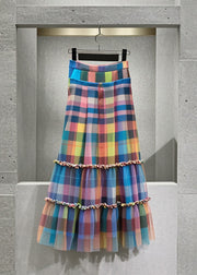 Modern Multicolor Ruffled Plaid Tulle Day Skirts Summer