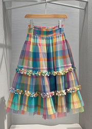 Modern Multicolor Ruffled Plaid Tulle Skirts Summer