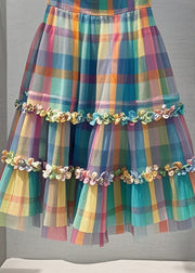 Modern Multicolor Ruffled Plaid Tulle Skirts Summer