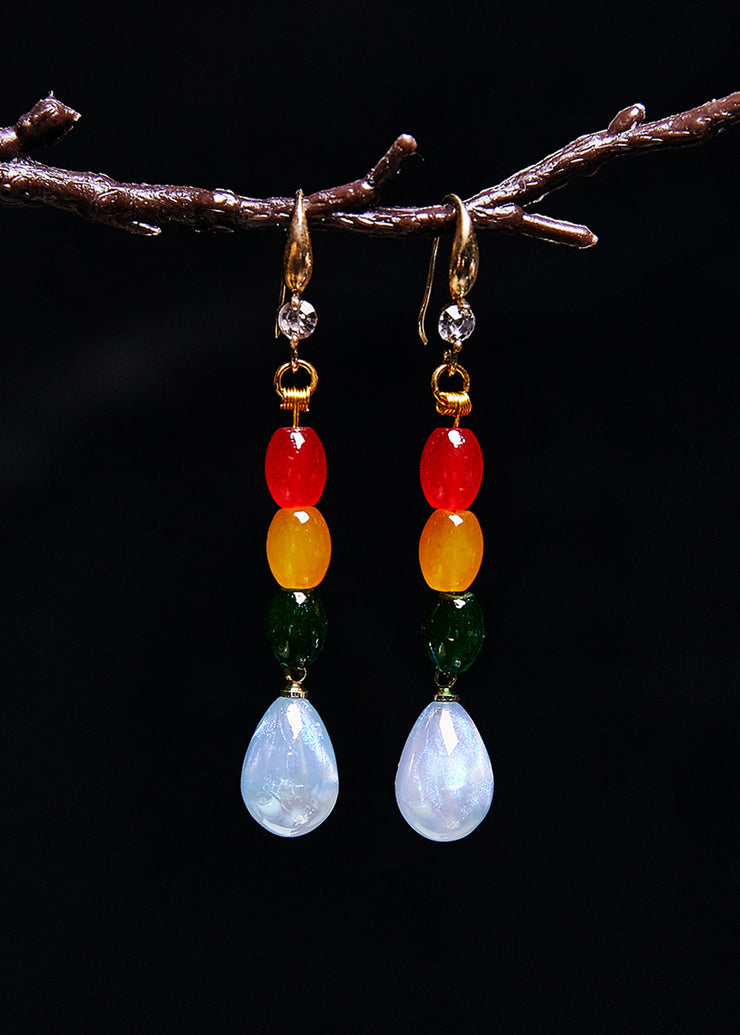 Modern Multicolour Gem Stone Droplet Shape Drop Earrings