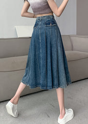 Modern Navy High Waist Zip Up Denim Pleated Skirt Summer