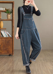 Modern Navy Original Design Patchwork Denim Jumpsuit Spring