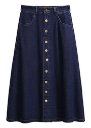 Modern Navy Pockets Button High Waist Patchwork Denim Skirt Summer