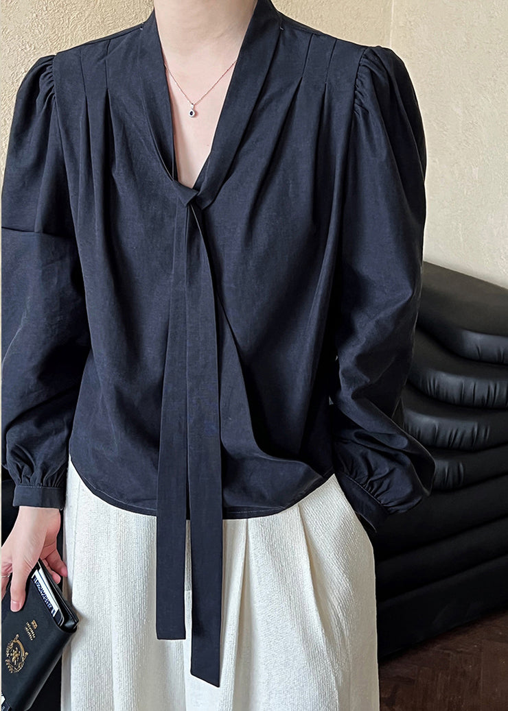 Modern Navy V Neck Ribbon Shirt Fall