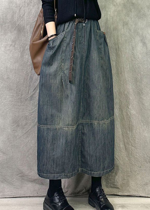 Modern Old Blue Pockets High Waist Denim Skirt Spring