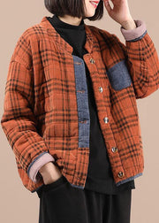 Modern Orange Plaid Fine Cotton Filled Parka Jacket Winter