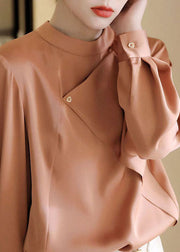 Modern Orange Stand Collar Asymmetrical Chiffon Tops Spring